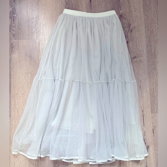 Solid Mint Green Color Elastic Skirt Midi A-line Skirt - Picture 3 of 8